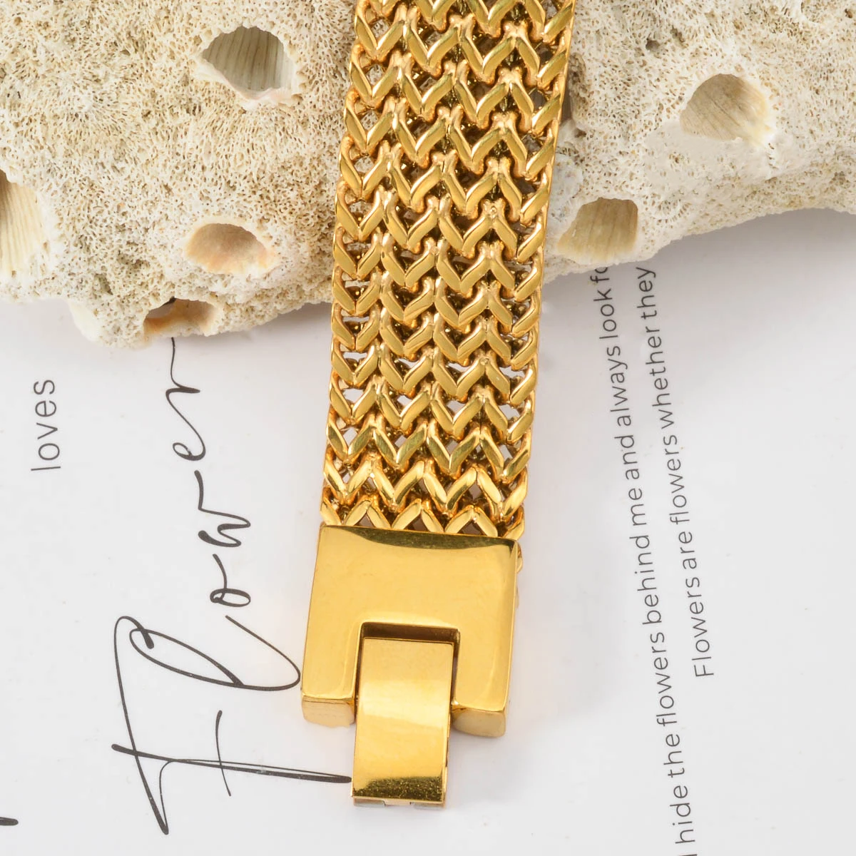 Men Stainless Steel Wide Mesh Chain Bracelet Gold Plated Woven Pattern Bangle Luxury Italian Style Jewelry Gift Valentine's Day
