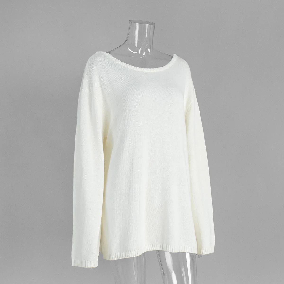 Original Backless O-neck Cotton Knit Sweater Autumn and Winter Women Simple Loose Soft Warm Elastic Daily Office Casual Sweater