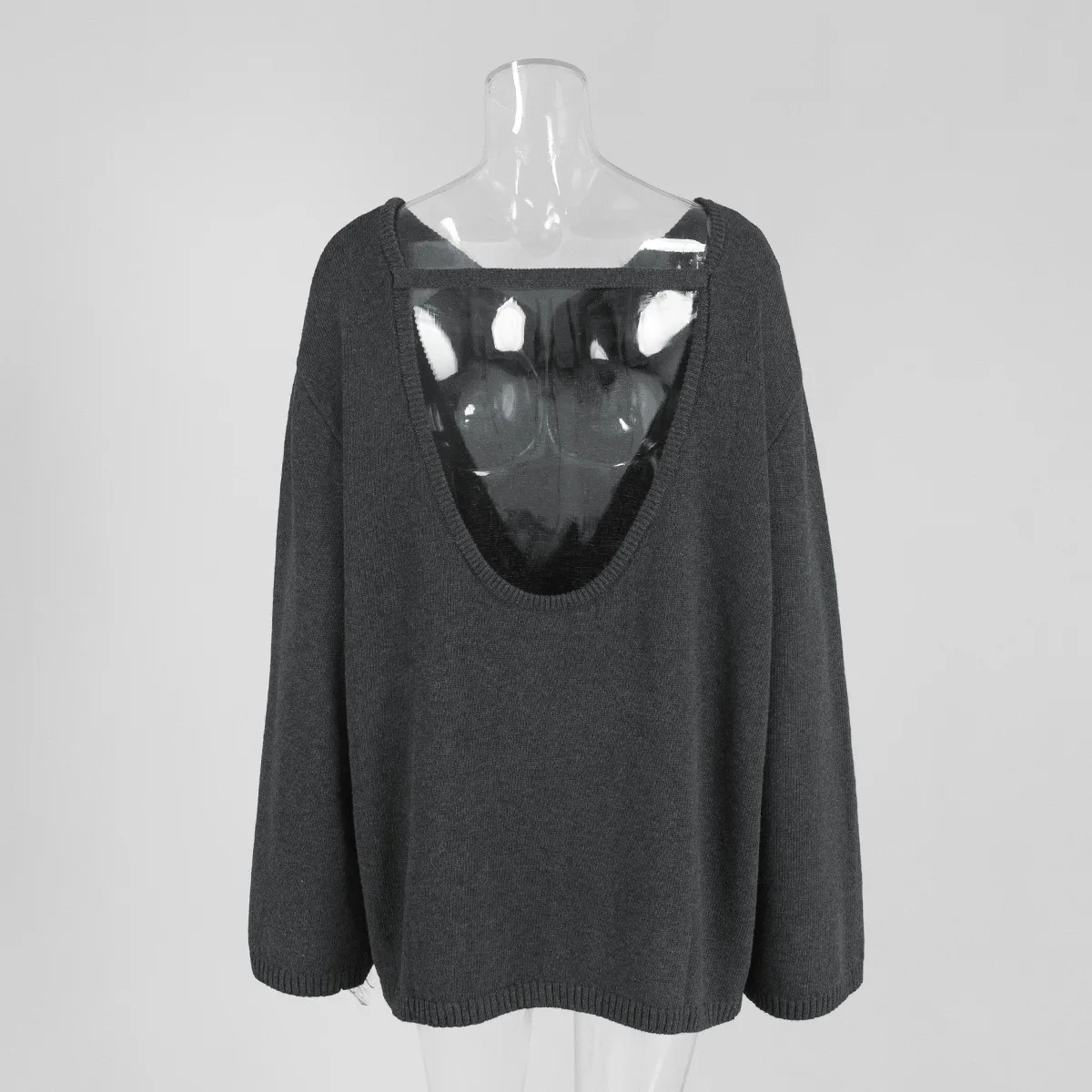 Original Backless O-neck Cotton Knit Sweater Autumn and Winter Women Simple Loose Soft Warm Elastic Daily Office Casual Sweater