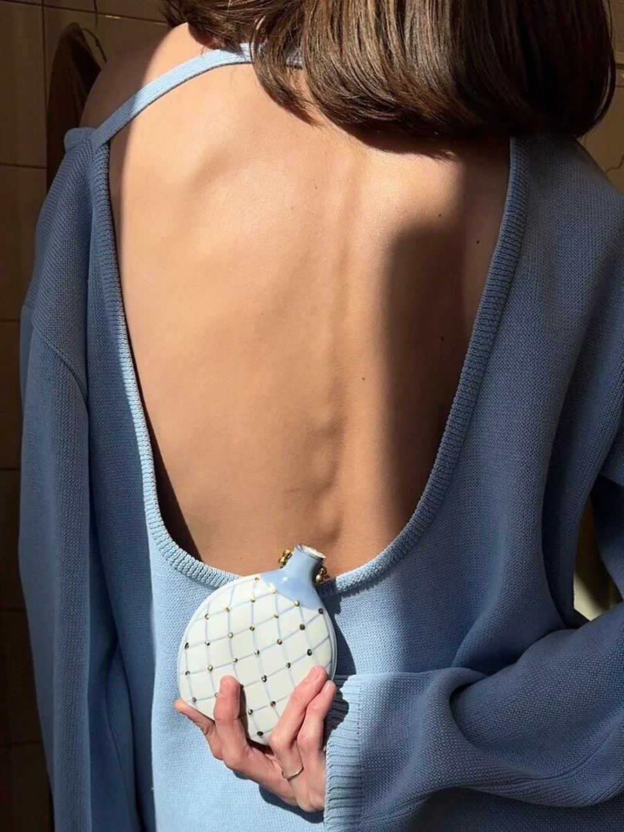 Original Backless O-neck Cotton Knit Sweater Autumn and Winter Women Simple Loose Soft Warm Elastic Daily Office Casual Sweater