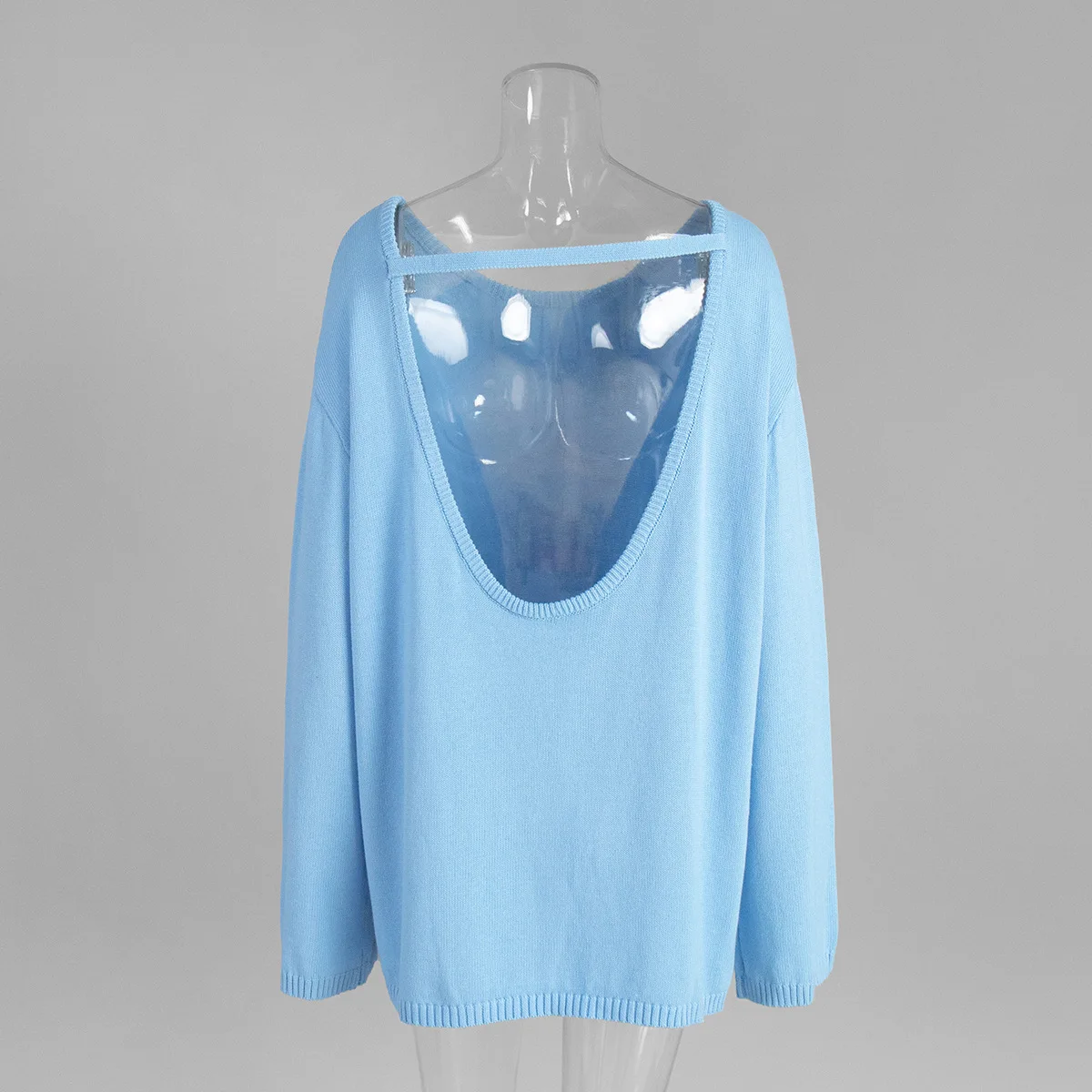 Original Backless O-neck Cotton Knit Sweater Autumn and Winter Women Simple Loose Soft Warm Elastic Daily Office Casual Sweater