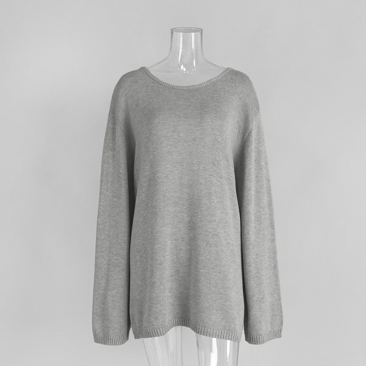 Original Backless O-neck Cotton Knit Sweater Autumn and Winter Women Simple Loose Soft Warm Elastic Daily Office Casual Sweater