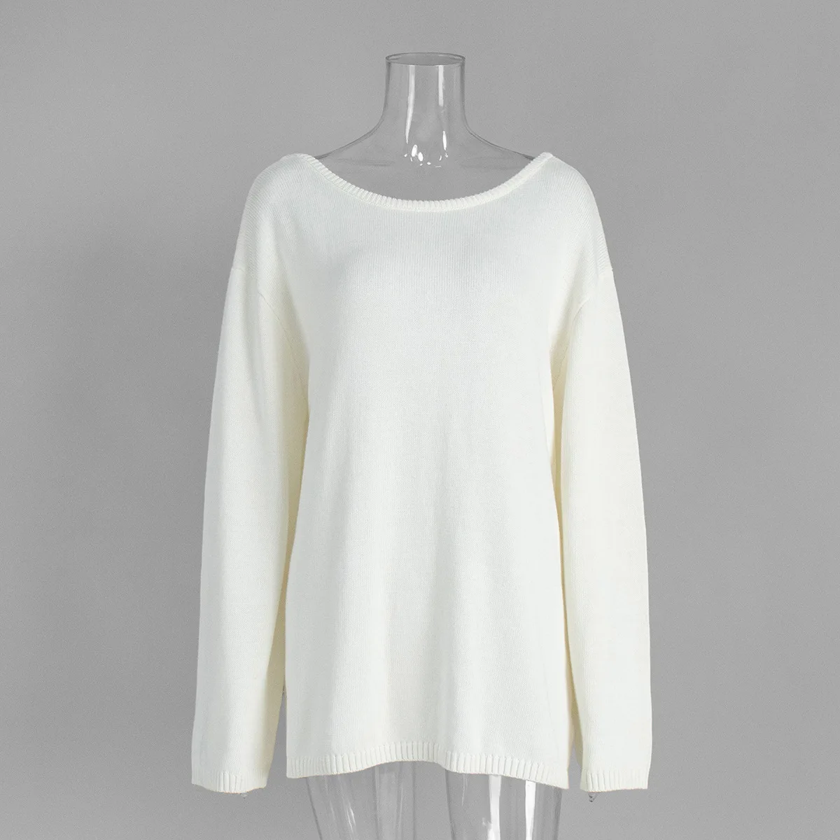Original Backless O-neck Cotton Knit Sweater Autumn and Winter Women Simple Loose Soft Warm Elastic Daily Office Casual Sweater