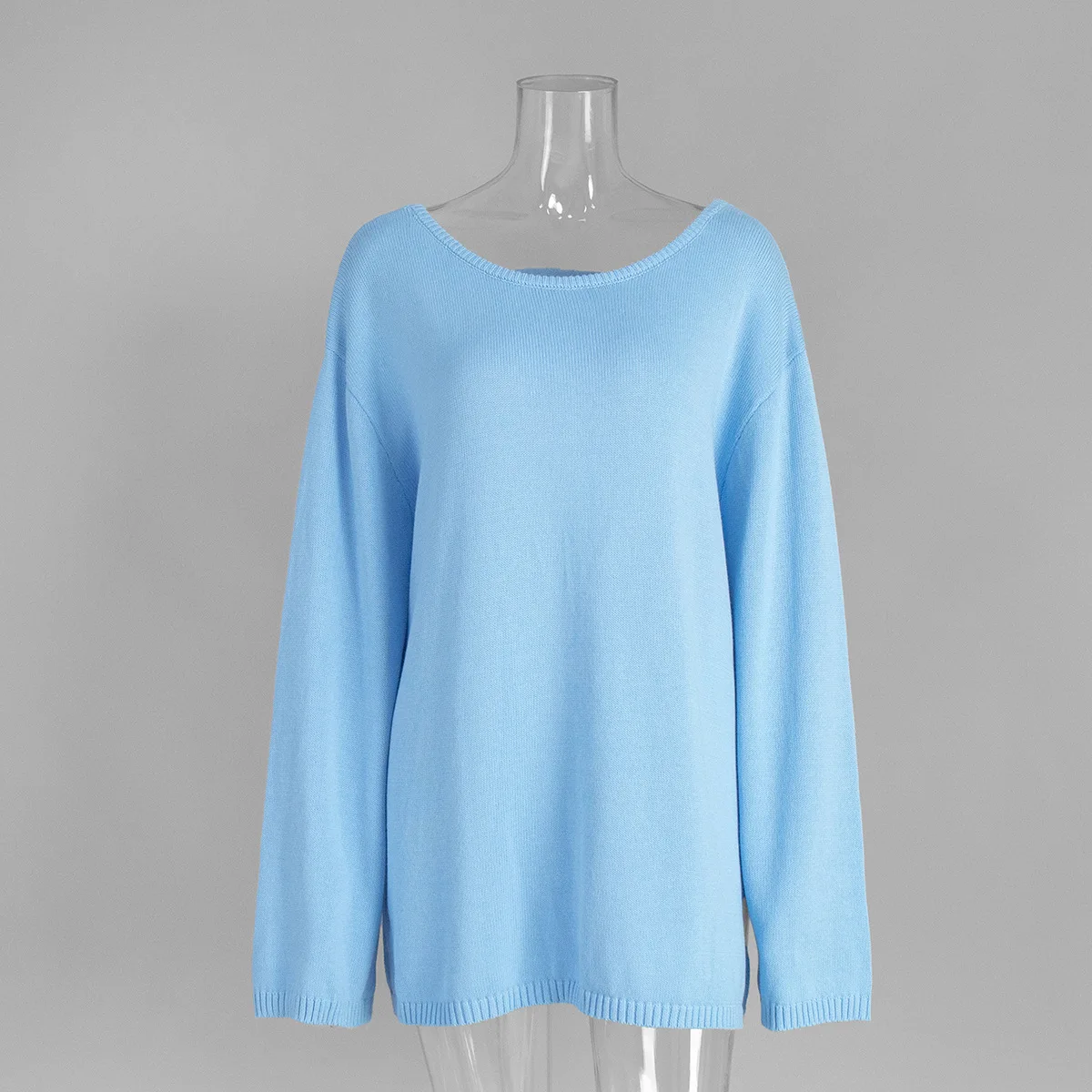 Original Backless O-neck Cotton Knit Sweater Autumn and Winter Women Simple Loose Soft Warm Elastic Daily Office Casual Sweater