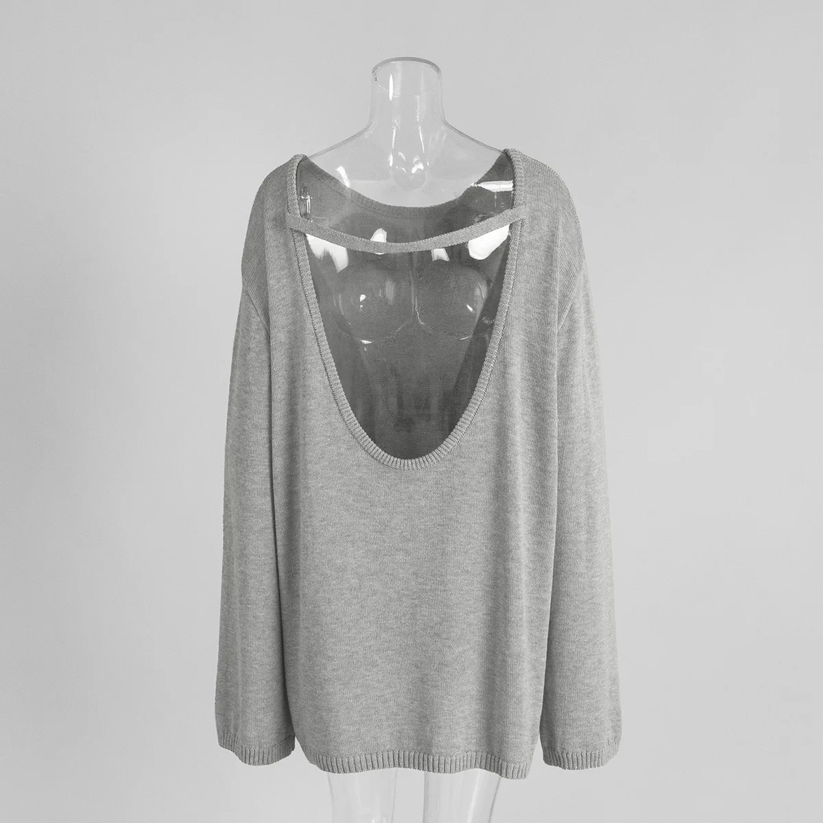 Original Backless O-neck Cotton Knit Sweater Autumn and Winter Women Simple Loose Soft Warm Elastic Daily Office Casual Sweater
