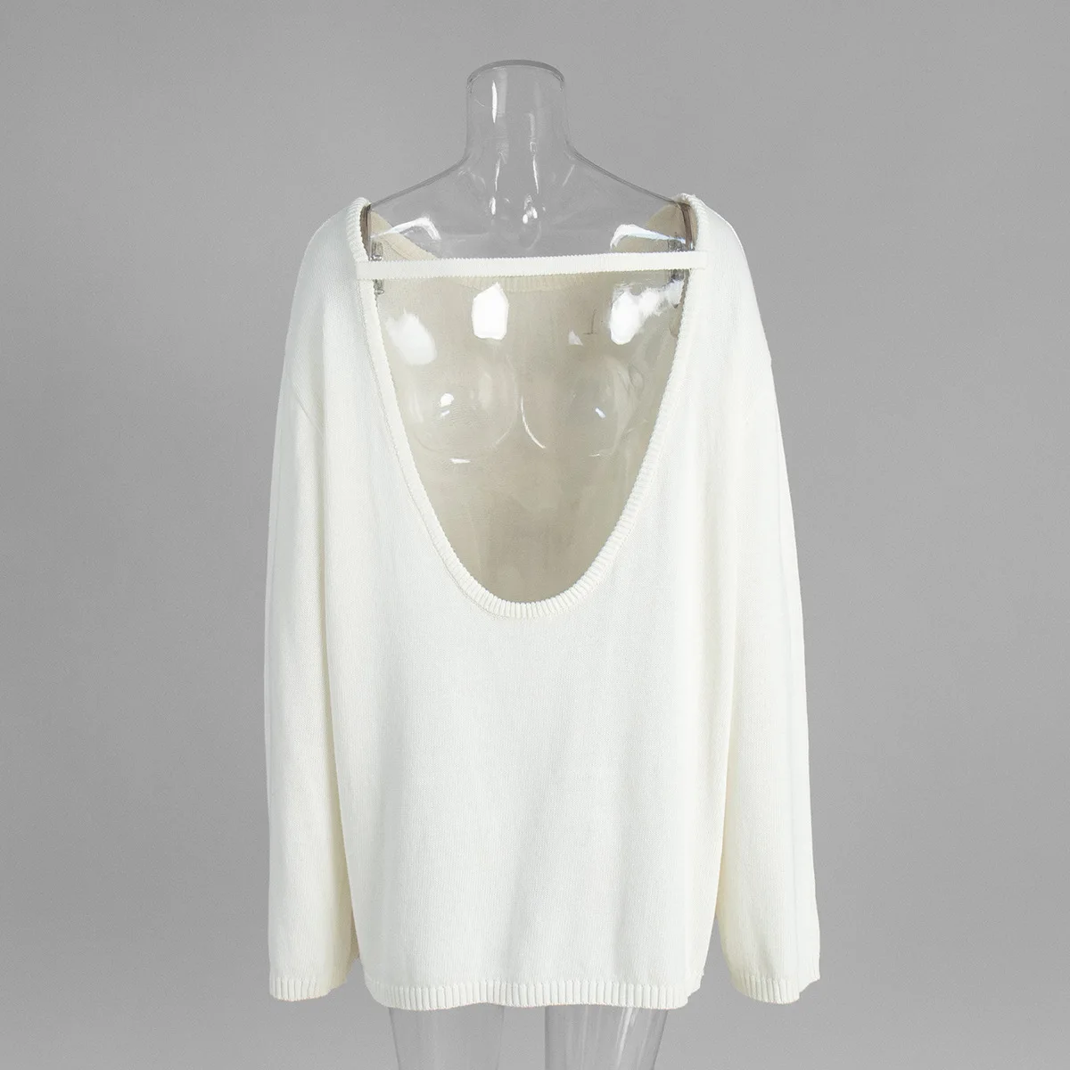 Original Backless O-neck Cotton Knit Sweater Autumn and Winter Women Simple Loose Soft Warm Elastic Daily Office Casual Sweater
