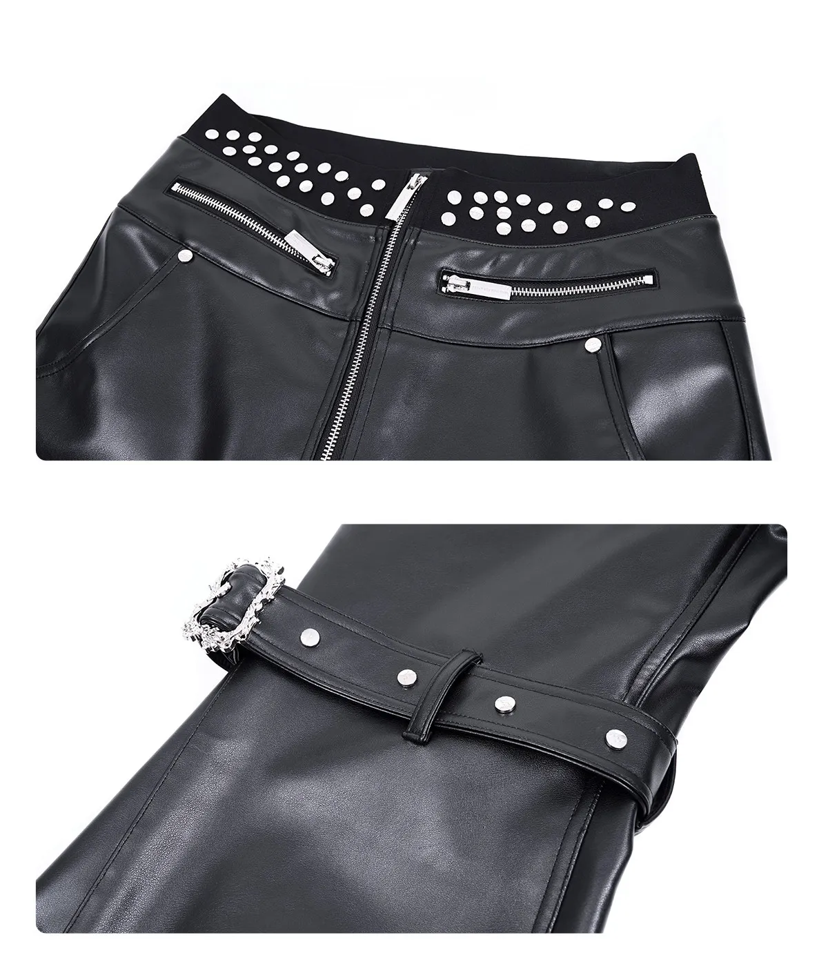 Mauroicardi Spring Autumn Cool Handsome Long Black Pu Leather Flare Pants for Men Rivet Luxury Designer Alternative Emo Clothes