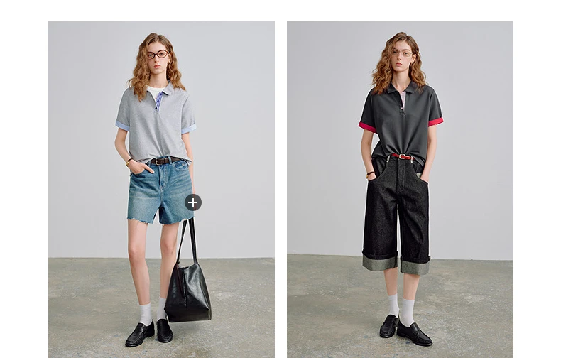 TOYOUTH Women Piqué Polo Tees 2026 Summer New Upgraded Color-Block Plaid Fold-Back Sleeve Vintage Casual Tops