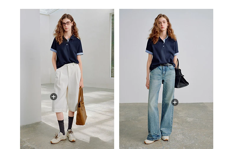 TOYOUTH Women Piqué Polo Tees 2026 Summer New Upgraded Color-Block Plaid Fold-Back Sleeve Vintage Casual Tops