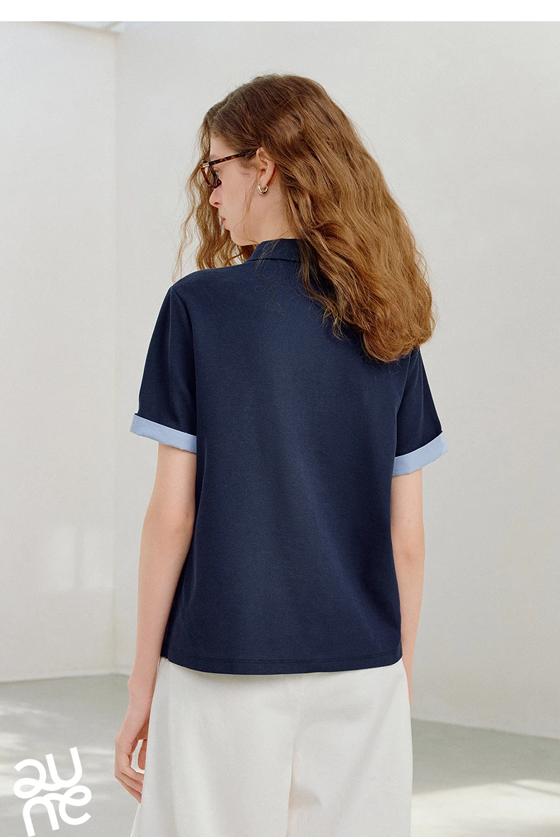 TOYOUTH Women Piqué Polo Tees 2026 Summer New Upgraded Color-Block Plaid Fold-Back Sleeve Vintage Casual Tops