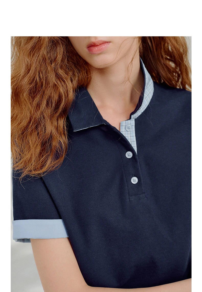 TOYOUTH Women Piqué Polo Tees 2026 Summer New Upgraded Color-Block Plaid Fold-Back Sleeve Vintage Casual Tops