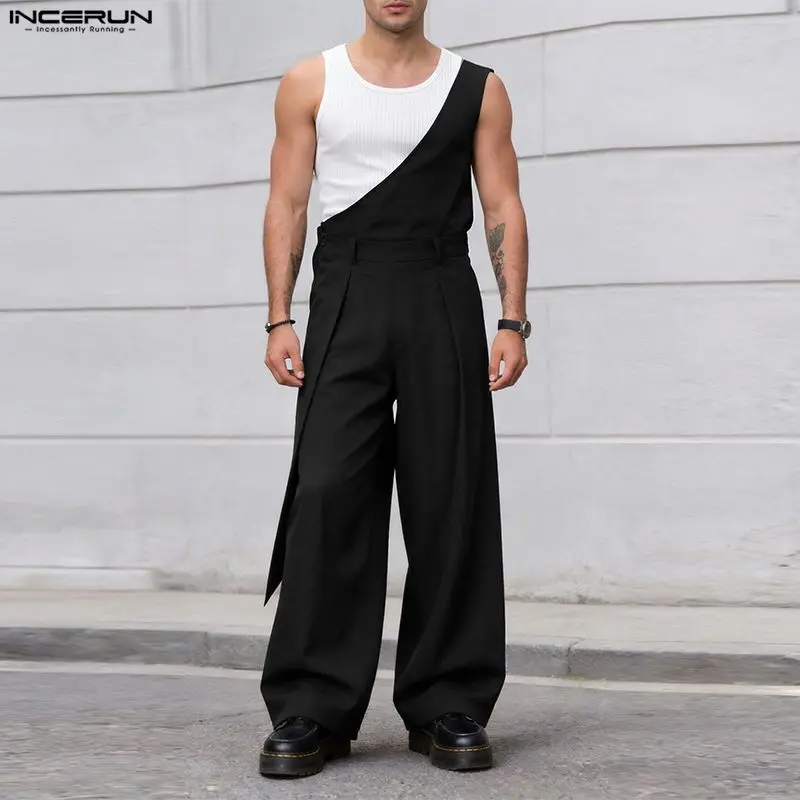 INCERUN Men's Jumpsuits Pants Solid Color Loose Sleeveless Irregular Rompers For Man Streetwear 2026 Fashion Casual Man Overalls