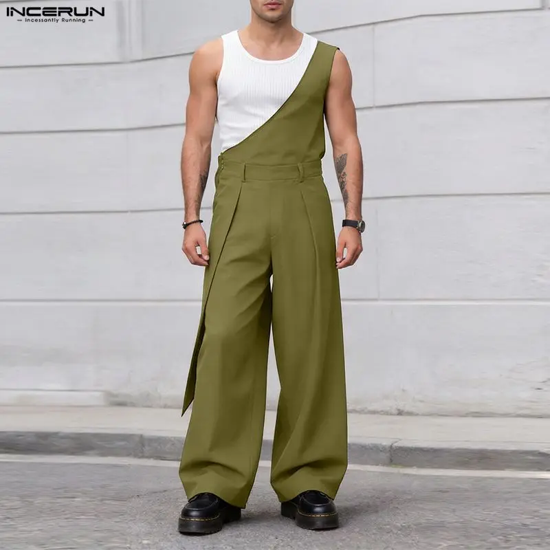 INCERUN Men's Jumpsuits Pants Solid Color Loose Sleeveless Irregular Rompers For Man Streetwear 2026 Fashion Casual Man Overalls