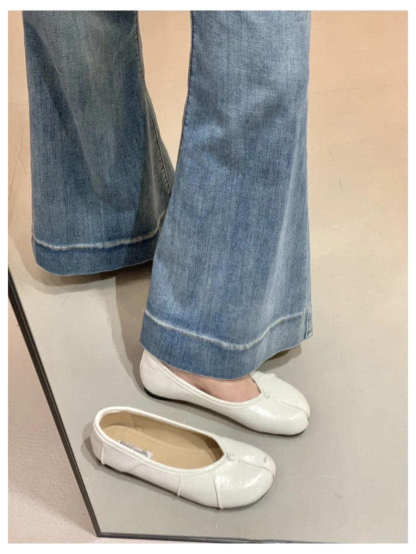 Spring Split Toe Women Ballet Flats Fashion Tabi Shoes Causal Slip On Loafer Ladies Pleated Leather Espadrilles Zapatillas Mujer