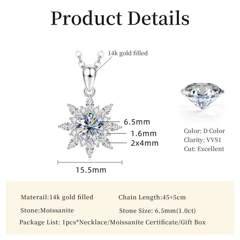 Lnngy Exquisite Sunflower Pendant Necklace Certificated 8MM Moissanite Diamond Necklaces for Women Timeless Style Jewelry