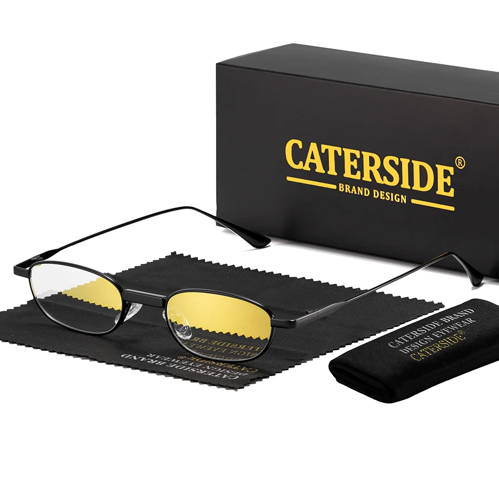 CATERSIDE Men's Hip Hop Sunglasses Premium Metal Small Frame Women's Travel Business Party Holiday Gift Decorative Glasses UV400
