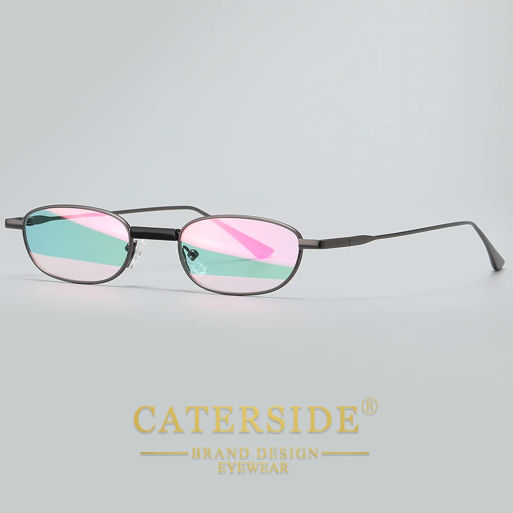 CATERSIDE Men's Hip Hop Sunglasses Premium Metal Small Frame Women's Travel Business Party Holiday Gift Decorative Glasses UV400