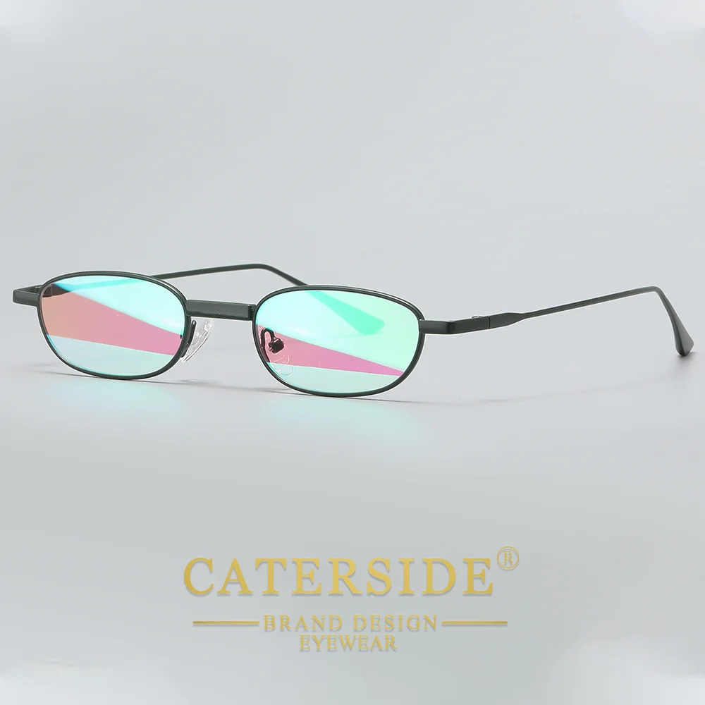 CATERSIDE Men's Hip Hop Sunglasses Premium Metal Small Frame Women's Travel Business Party Holiday Gift Decorative Glasses UV400