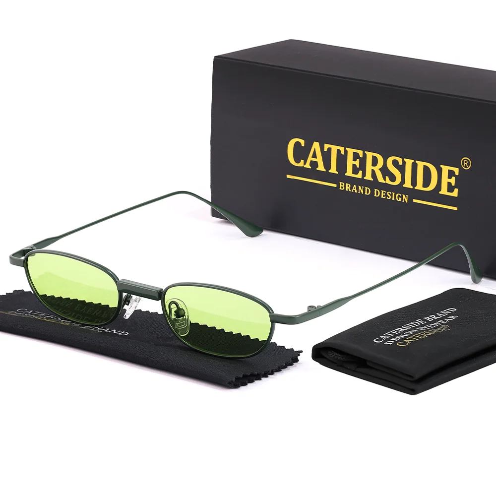 CATERSIDE Men's Hip Hop Sunglasses Premium Metal Small Frame Women's Travel Business Party Holiday Gift Decorative Glasses UV400