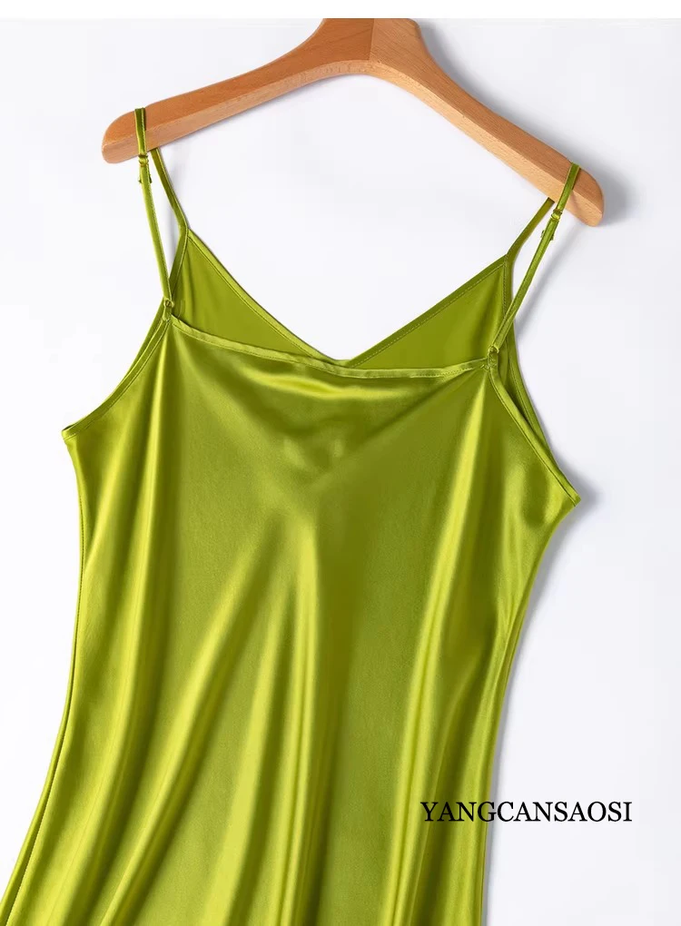 2026 Women's Fashion New 21MM 100% Natural Mulberry Silk Plain Satin Extended French Sexy Adjustable Shoulder Strap Solid Dress