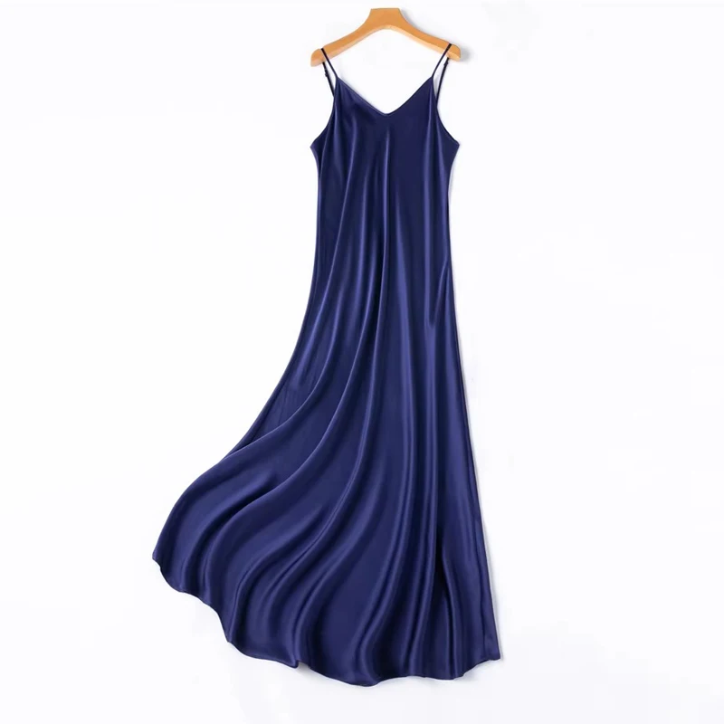 2026 Women's Fashion New 21MM 100% Natural Mulberry Silk Plain Satin Extended French Sexy Adjustable Shoulder Strap Solid Dress