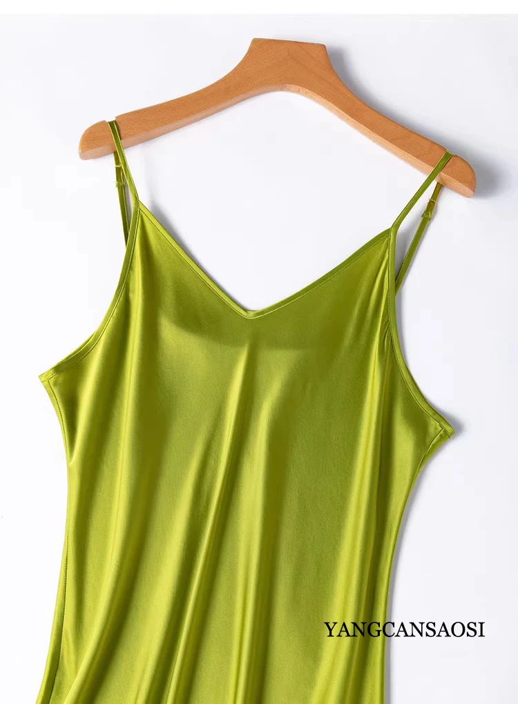 2026 Women's Fashion New 21MM 100% Natural Mulberry Silk Plain Satin Extended French Sexy Adjustable Shoulder Strap Solid Dress