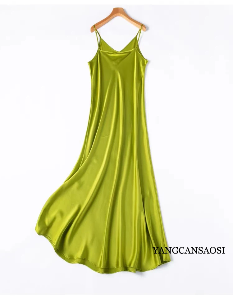 2026 Women's Fashion New 21MM 100% Natural Mulberry Silk Plain Satin Extended French Sexy Adjustable Shoulder Strap Solid Dress