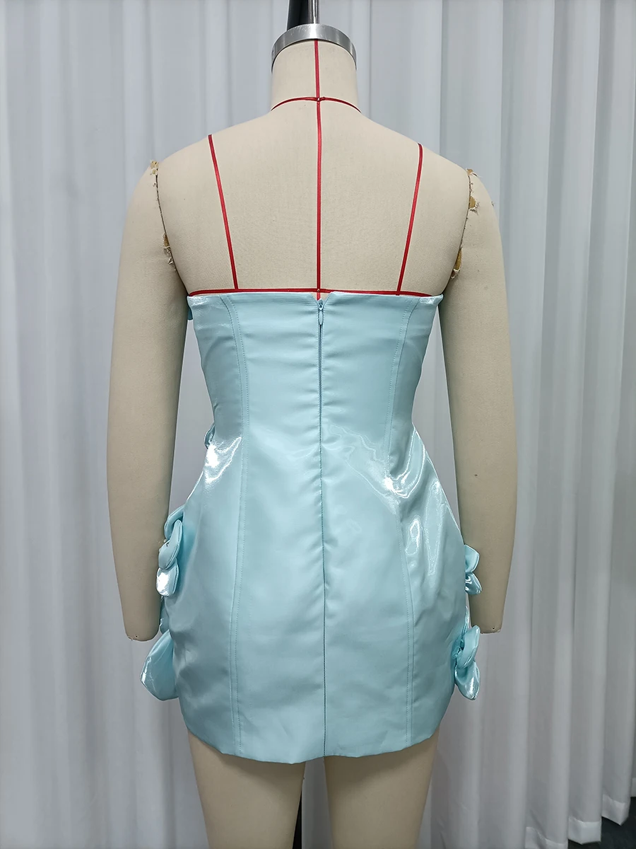 TWOTWINSTYLE Design Sense Spliced Bead Fashion Dresses for Women Strapless Sleeveless Tunic Patchwork 3D Flower Dress Female New