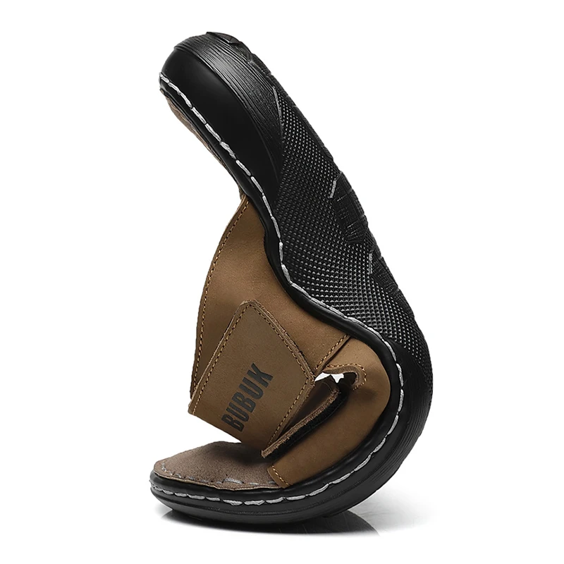 Bubuk Men's First-Layer Cowhide Sports Slippers, Stylish Slip-On Outdoor Beach Sandals, Breathable Summer Shoes for Men, with Arch Support, Suitable for Travel and Hiking