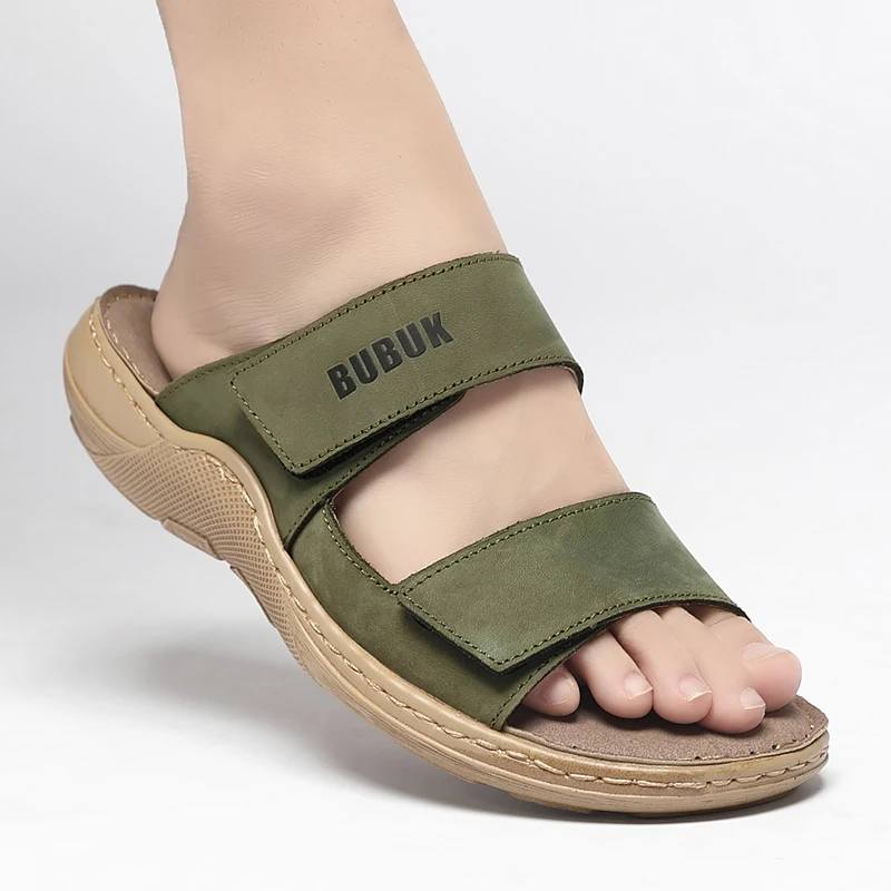 Bubuk Men's First-Layer Cowhide Sports Slippers, Stylish Slip-On Outdoor Beach Sandals, Breathable Summer Shoes for Men, with Arch Support, Suitable for Travel and Hiking