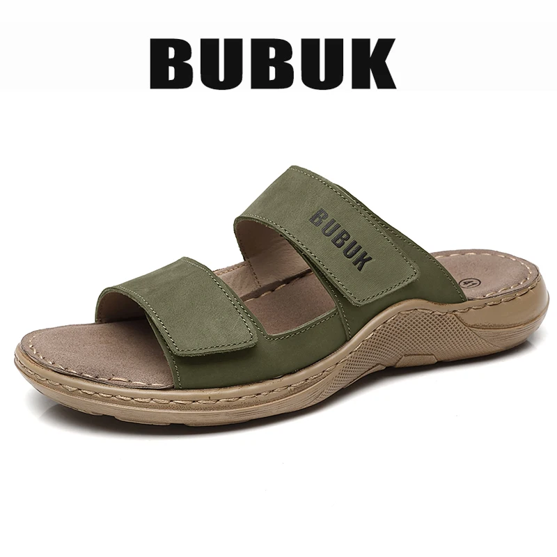 Bubuk Men's First-Layer Cowhide Sports Slippers, Stylish Slip-On Outdoor Beach Sandals, Breathable Summer Shoes for Men, with Arch Support, Suitable for Travel and Hiking