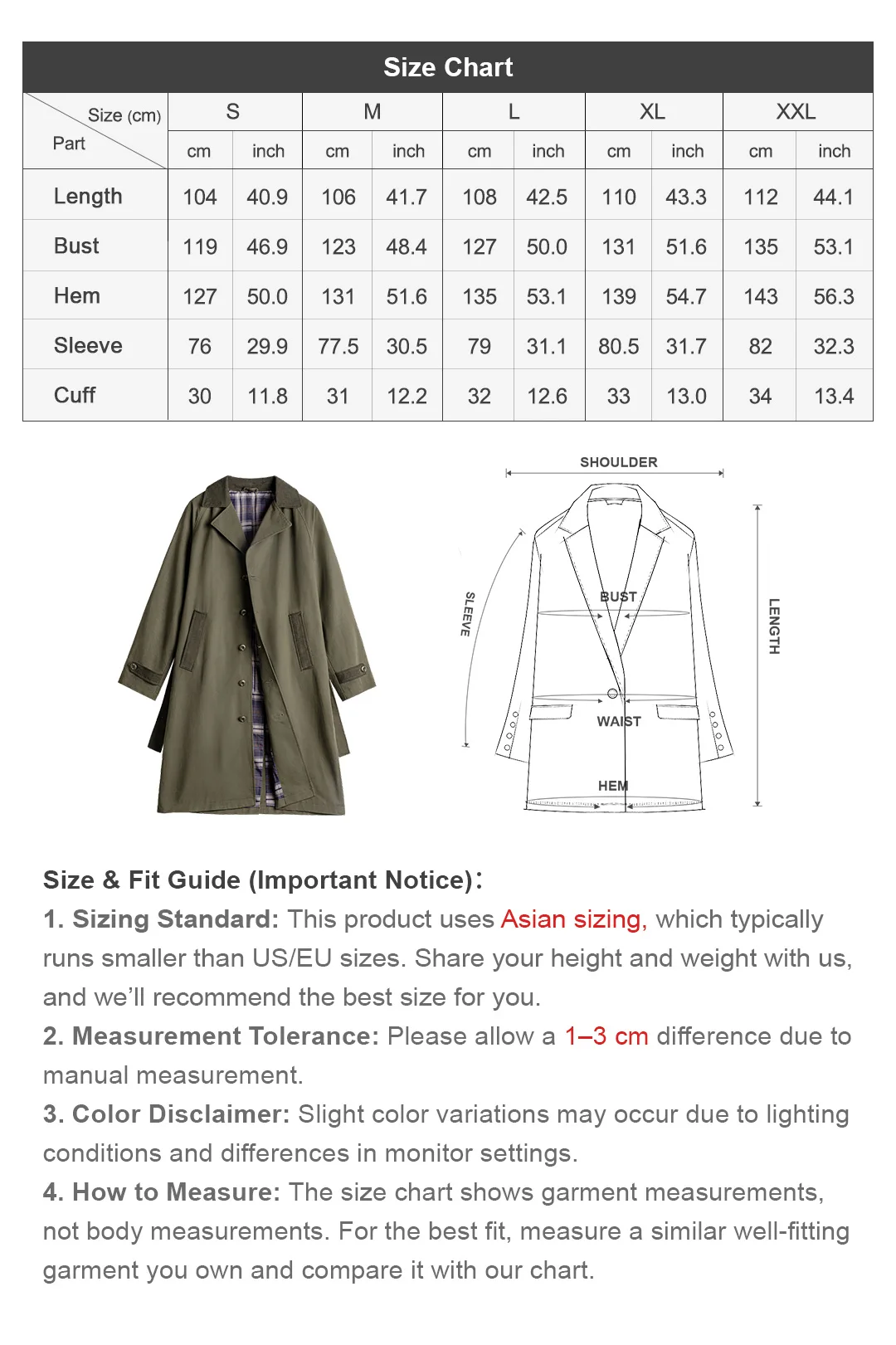 Maden Vintage Men‘s Military Green Trench Coat Mid-Length Corduroy Collar Pure Cotton Overcoat Single-Breasted Spring Autumn