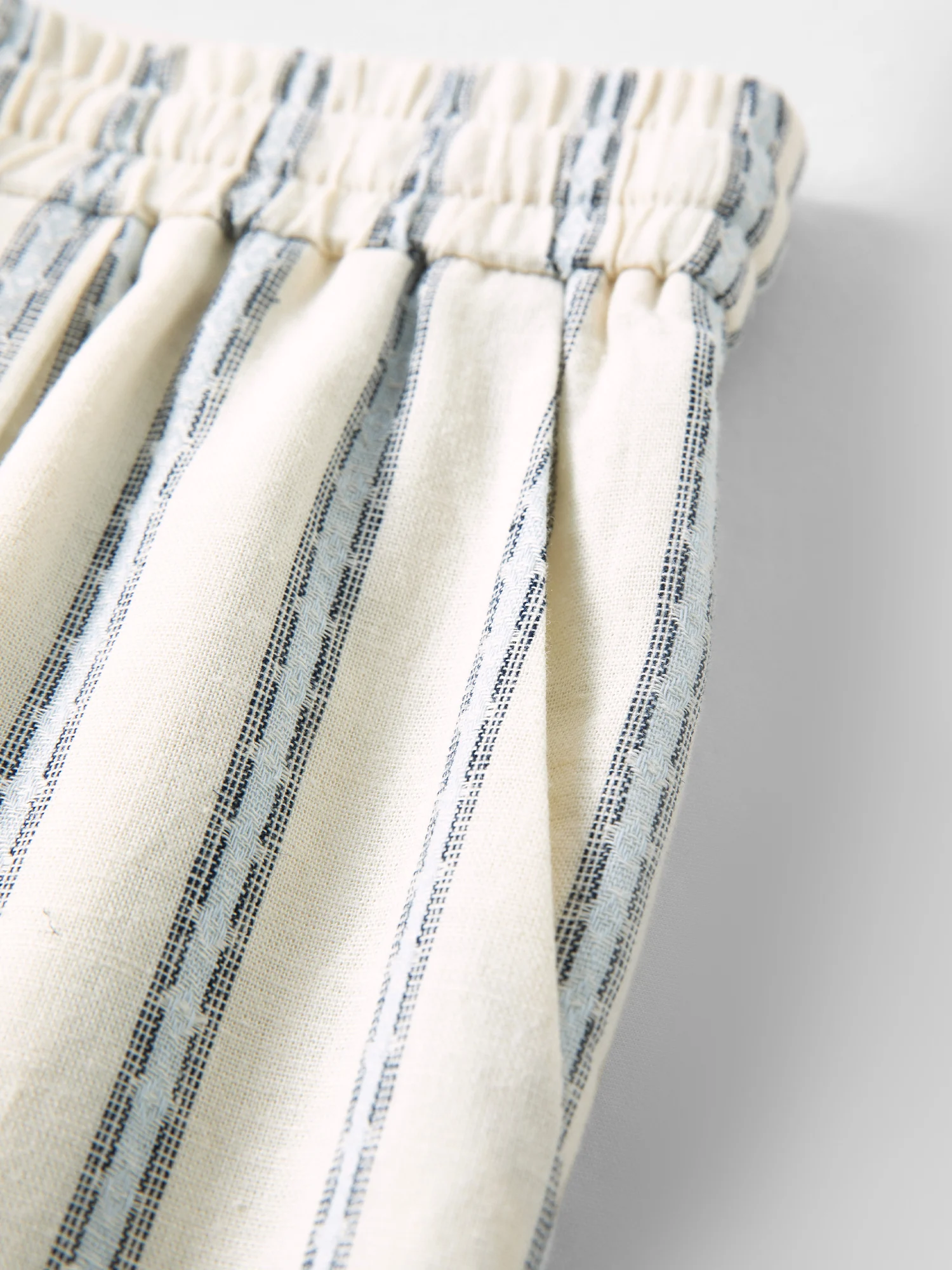 DUSHU 2026 Summer Women Striped Linen Cotton Straight Leg Elastic High Waist Breathable Casual Trousers Boho Beach Coastal Style