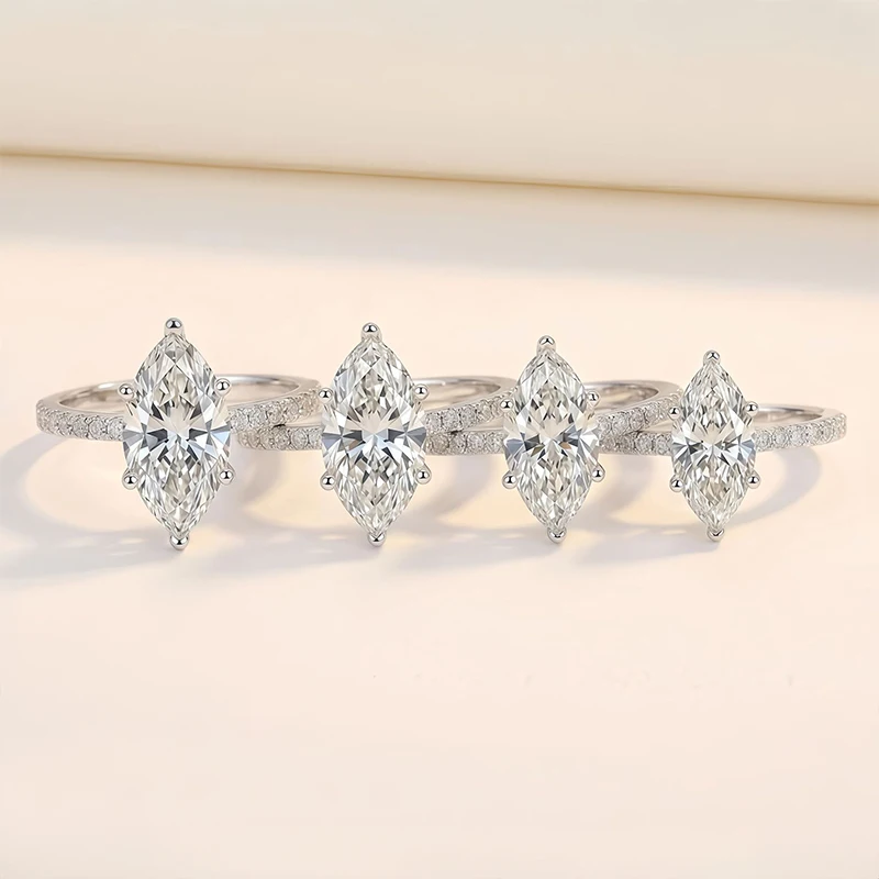 TEZZC 3CT Marquise Cut Moissanite Ring S925 Silver Gold Plated Engagement Wedding Band Lab Diamond Promise Rings For Women