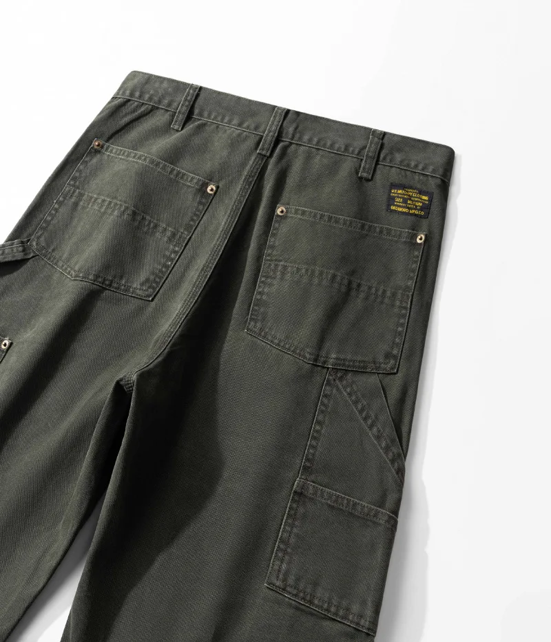 OKONKWO B01 Lumberjack Striped Canvas Full Length Casual Work Pants Durable Everyday Wear Fashionable Outdoor Trouser for Men