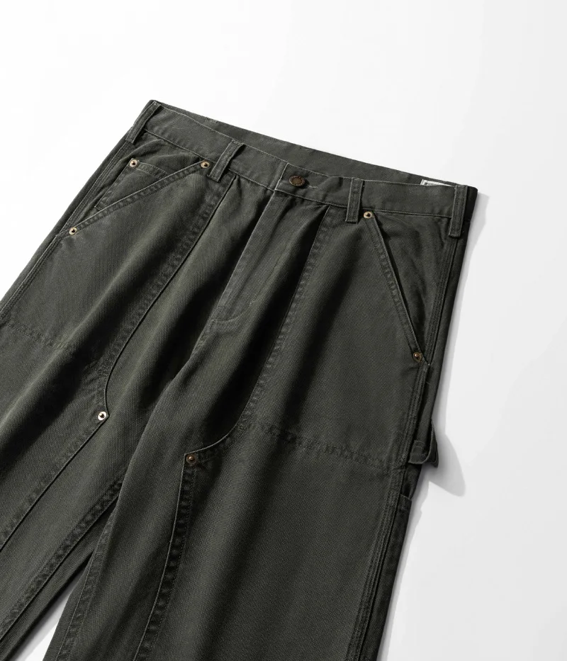 OKONKWO B01 Lumberjack Striped Canvas Full Length Casual Work Pants Durable Everyday Wear Fashionable Outdoor Trouser for Men