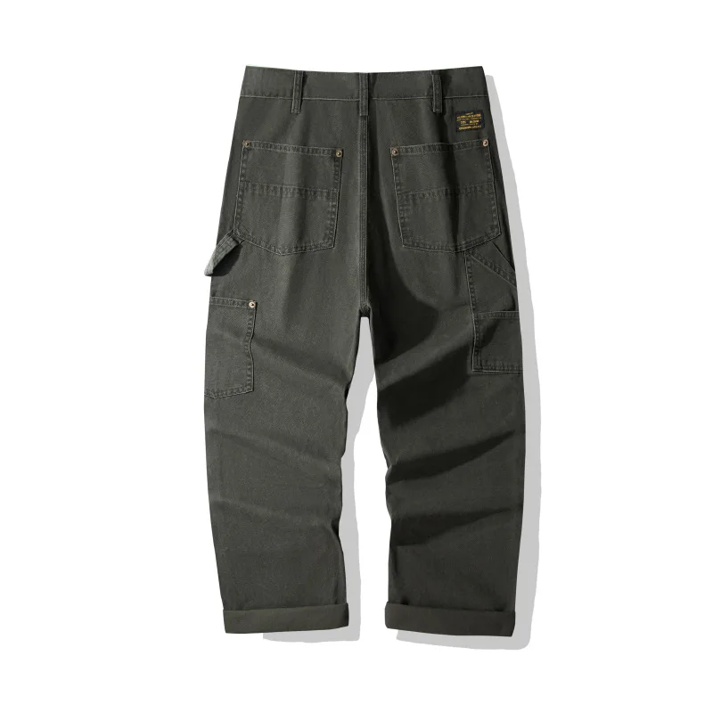 OKONKWO B01 Lumberjack Striped Canvas Full Length Casual Work Pants Durable Everyday Wear Fashionable Outdoor Trouser for Men