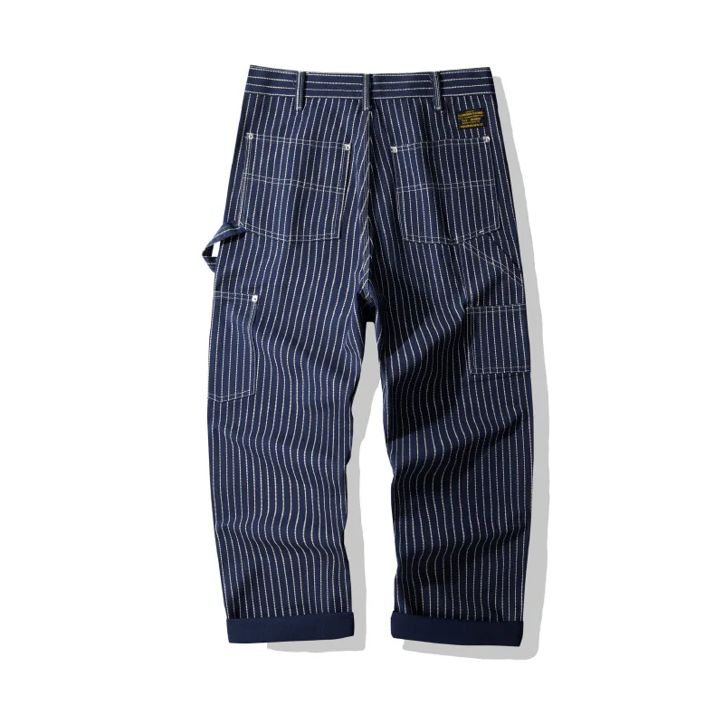 OKONKWO B01 Lumberjack Striped Canvas Full Length Casual Work Pants Durable Everyday Wear Fashionable Outdoor Trouser for Men