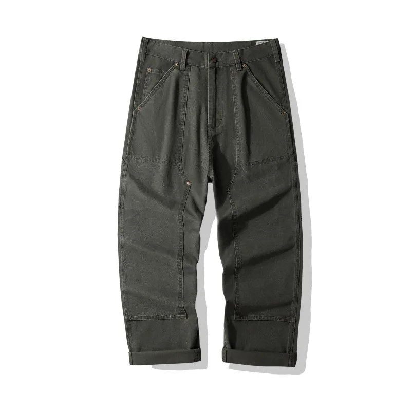 OKONKWO B01 Lumberjack Striped Canvas Full Length Casual Work Pants Durable Everyday Wear Fashionable Outdoor Trouser for Men