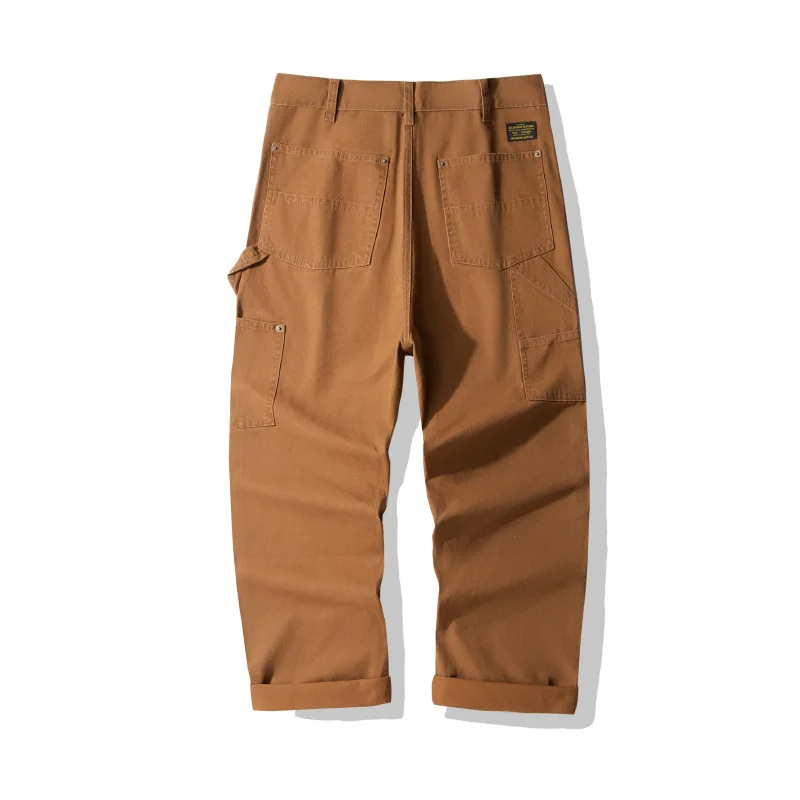 OKONKWO B01 Lumberjack Striped Canvas Full Length Casual Work Pants Durable Everyday Wear Fashionable Outdoor Trouser for Men