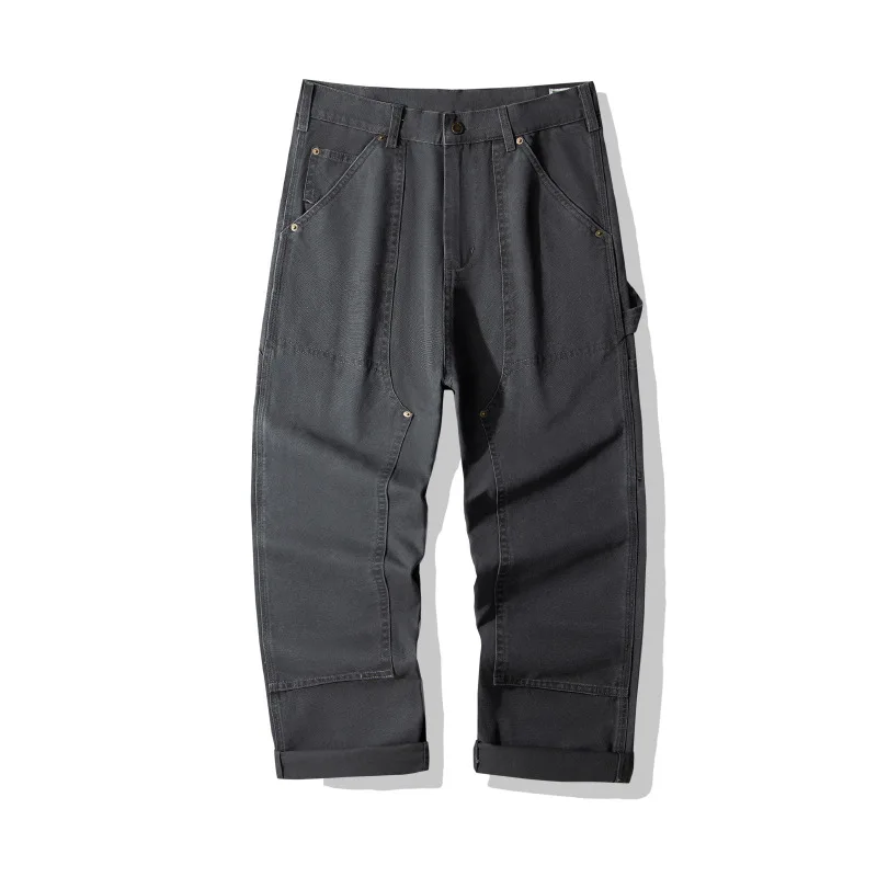 OKONKWO B01 Lumberjack Striped Canvas Full Length Casual Work Pants Durable Everyday Wear Fashionable Outdoor Trouser for Men