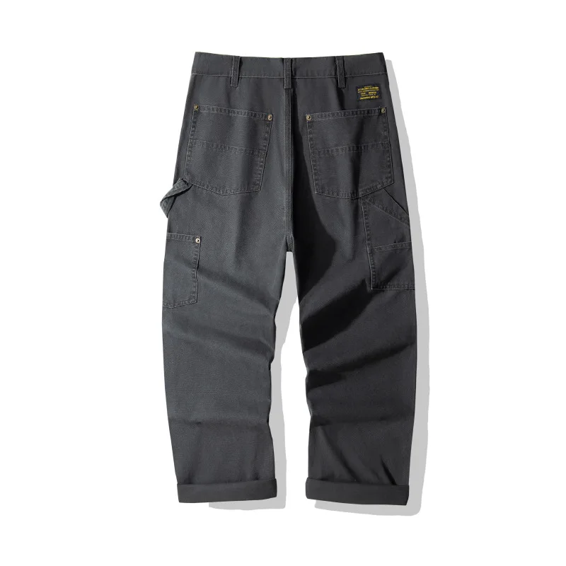 OKONKWO B01 Lumberjack Striped Canvas Full Length Casual Work Pants Durable Everyday Wear Fashionable Outdoor Trouser for Men