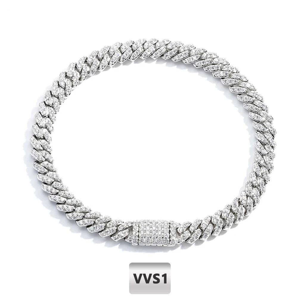 Nuoya 6MM VVS1 Moissanite Iced Out Bracelet Hip Hop Jewelry Silver Plated Brass Cuban Link Chain Bracelet for Female Wholesale