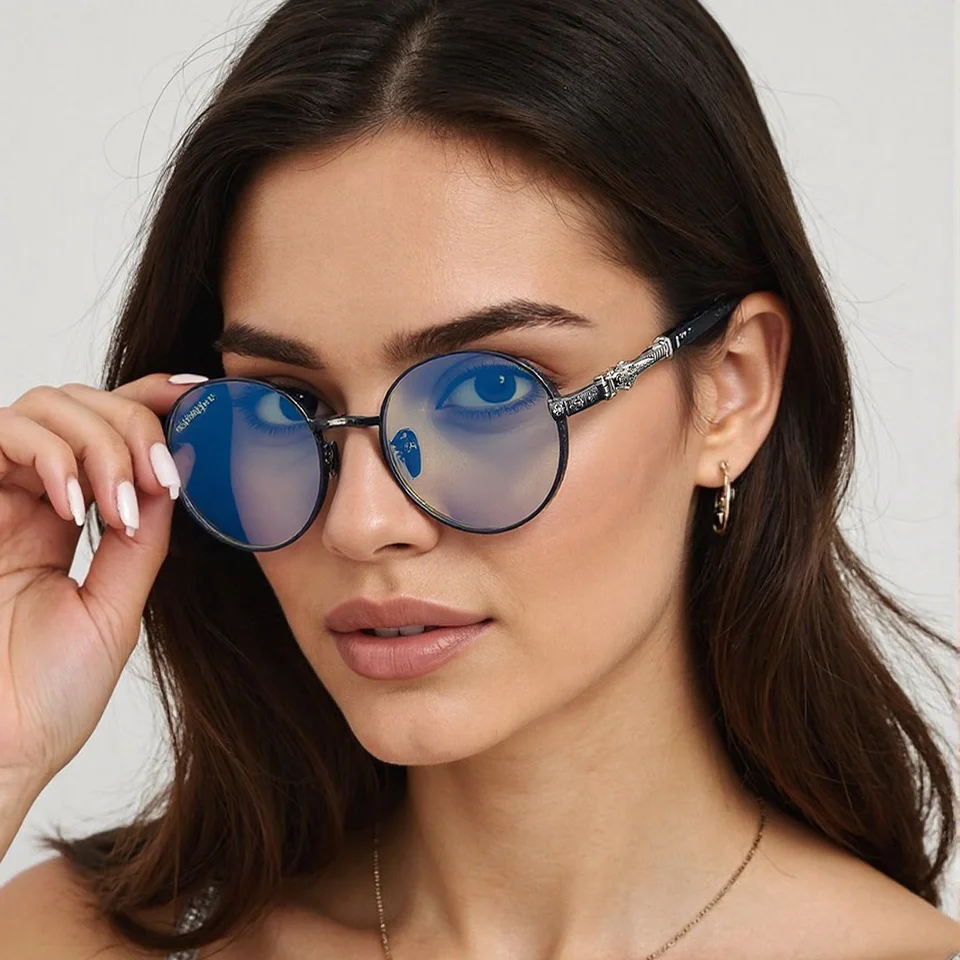 New Fashionable High end Brand Personalized Women's Titanium Frame Eyeglass Casual Retro Carving Decoration Men's Luxury Glasses