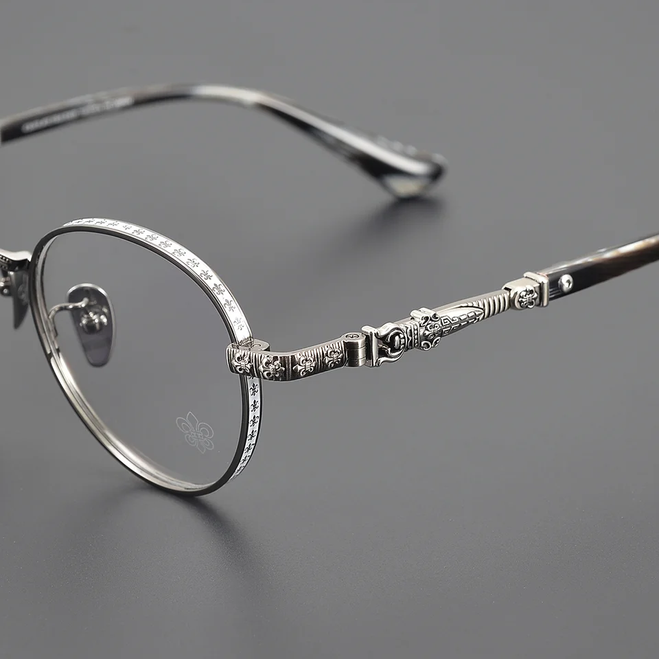 New Fashionable High end Brand Personalized Women's Titanium Frame Eyeglass Casual Retro Carving Decoration Men's Luxury Glasses