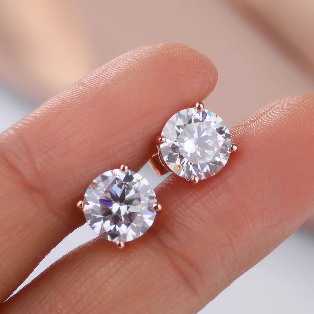 FEOBUR Sparkling 0.2-3CT Moissanite Stud Earring Rose Gold Color 925 Sterling Silver Lab Diamond Ear Studs Women Party Jewelry