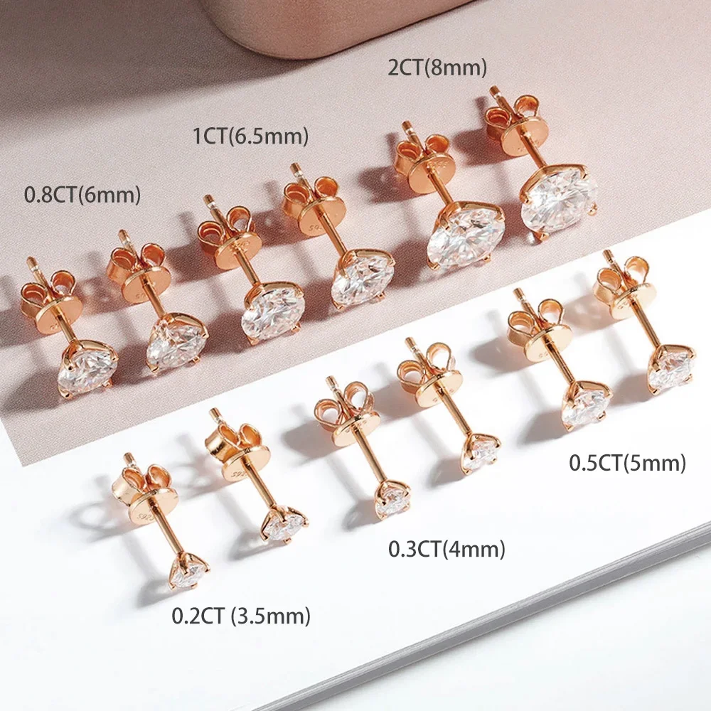 FEOBUR Sparkling 0.2-3CT Moissanite Stud Earring Rose Gold Color 925 Sterling Silver Lab Diamond Ear Studs Women Party Jewelry