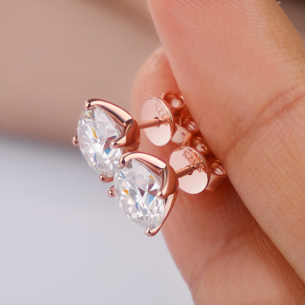 FEOBUR Sparkling 0.2-3CT Moissanite Stud Earring Rose Gold Color 925 Sterling Silver Lab Diamond Ear Studs Women Party Jewelry