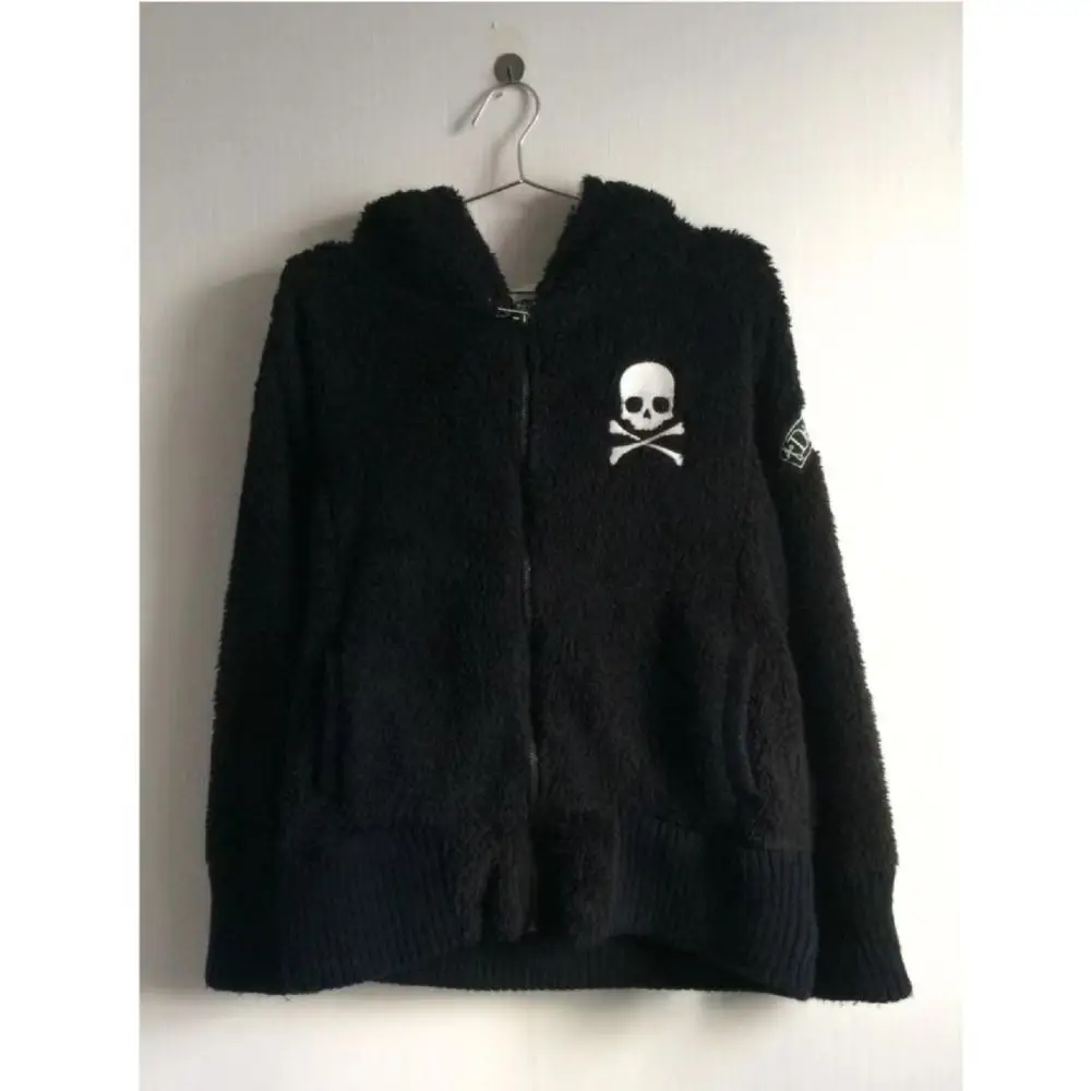 Y2k Lamb Wool Jackets Women Gothic Hoodies Cross Skull Grunge Zipper Sweatshirts Vintage Casual Hooded Coats Haraiuku Streetwear