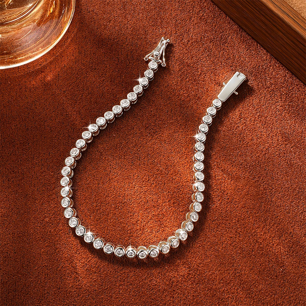 Lnkry Sparkling Round Bezel 2.5mm Moissanite Tennis Bracelet For Women Korean INS 14K Gold Filled Chain Bracelet Jewelry Gifts